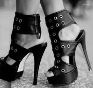 Sandaler Summer Punk Style Eyelet Platform Open Toe Women Gladiator Party Thin High Heels Sandal Bottes Mujer Zapatos