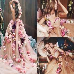 One Shoulder Fairy Country Wedding Dresses Luxury Handmade Flower Champagne Beach Wedding Dress Sweep Train Colorful Camo Bridal G1118000