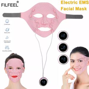 Instrumento de beleza em casa Máscara de silicone 3D Electric EMS Vibração V Massageador de face Anti -rugas Máquina de lança de massagem de ímãs de rugas 221124