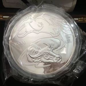 Novos artesanato 1000g de moeda de prata chinesa prata 99,99% de gado zod￭aco arte