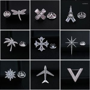 Brooches Classical Copper Zircon Men's Crystal Cross Small Brooch Pin High-grade Anti-light Buckle Leaf Dragonfly Collar Accessories