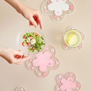 Alfombrillas de mesa con diseño de flores de cerezo bonitas, almohadilla para tazas con aislamiento de agua y calor de silicona, mantel Individual antideslizante, alfombrilla para vajilla, soportes para tazas de café