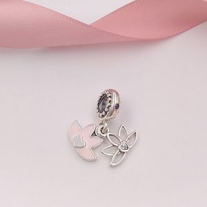 925 Sterling Silver Beads Serene Lotus Flower Hanging Charm Fits European Pandora Style Jewelry Bracelets & Necklace AnnaJewel