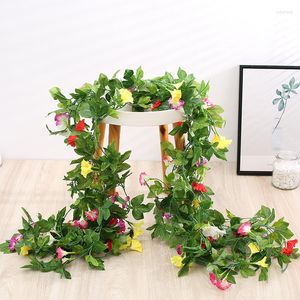 Fiori decorativi Fiore artificiale Rattan Pianta finta Vite Decorazione da appendere alla parete Morning Glory Basket Petunia Wedding Decor