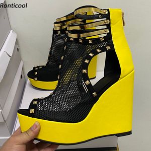 Ronticool New Handmade Women Summer Sundals Mesh Codged Cheels Teeds eepe toe party party party shoes سيداتنا الحجم 5-20