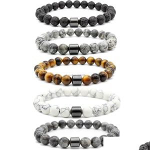 Bracciale con perline di lava occhio di tigre con perline di turchese Bracciale con ematite magnetica in pietra naturale per le donne Gioielli di moda per uomo Consegna di goccia Dhodr