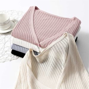 Swetery damskie kamizelki kobiety koreańskie mody z długim rękawem letni kamizelka kamizelki dzianiny vhals cienki lodowy jedwabny swetry koszulki filtrowe topy J220915