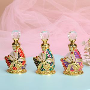 60 X Arab Metal Butterfly Glass Perfume Bottles Empty Decorative Fancy Golden Enamel Crystal Perfume Bottle Refillable 15ml