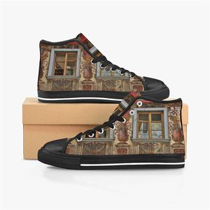 Sapatos personalizados Classic Canvas High Cut Skateboard Triple Black Aceitar Customiza￧￣o Impress￣o UV Low Mens Womens Sports Sneakers Breathable Color 857