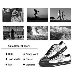 Sapatos personalizados Classic Canvas Cut Skateboard Triple Black Aceitar Customização Impressão UV Low Mens Womens Sports Sneakers Breathable Color 739