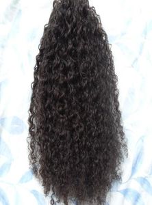 Indiska mänskliga hårförlängningar 9 stycken med 18 klipp klipp i hår kinky lockigt hårstil mörkbrun naturlig svart färg1358425