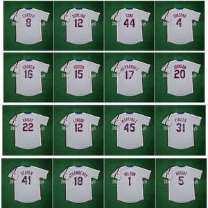 Baseball da faculdade veste 1986 Retro Keith Hernandez Jersey Gary Carter 15 George Foster David Cone 12 Ron Darling 4 Dykstra Dwight Gooden Howard Johnson Ray Knight