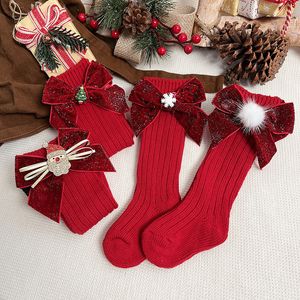 Kids Socks Winter Baby Girls Boys Christmas Knee High Sock Woolen Leg Warmers Children Soft Cotton Red Long For 05Years 221125