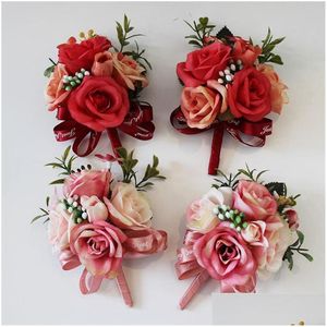 Dekorative Blumen Kränze Hochzeit Gunsten Dekor Cor Blume Handgemachte Prom Künstliche Seide Rose Pin Blumen Braut Brautjungfer Decorati Dh4Ra