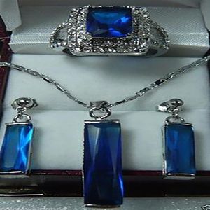 Nya charmiga smycken blå kristallörhängen hänge halsbandsring 6-9# uppsättningar