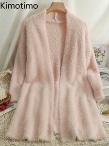 Maglioni da donna Kimotimo Gilet in peluche da donna 2022 Autunno Inverno manica lunga Giacca a maglia pigra Coreano Allentato di media lunghezza Gilet senza chiave J220915