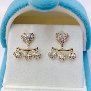 Stud Earrings Exquisite Luxurious For Women Shiny Full Drill Three Rows Heart Shaped Two Ways Of Wearing Puncture Ear Studs Jewelry
