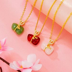 Pendant Necklaces Unique Pure Natural Stone Crystal Gourd Clavicle For Women 24K Gold Chain Choker Necklace Christmas Gifts