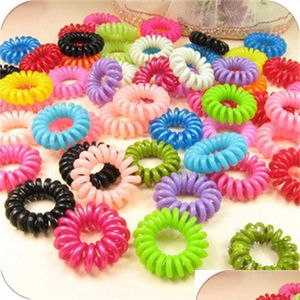 Party Favor Telephone Coil Head Rope Candy Color Woman Girls Ponytail Holders Circle Elastic Rubber String Hair Ring Ornaments Party Dhpmi