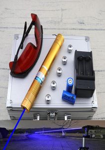 GOLD High Power Gift Package GBE4 450nm Powerful Adjustable Focus Blue Laser Pointer Pen Military Visible Beam