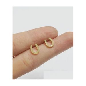 Stud 10Pair S045 Gold Sier Lucky Horseshoe Stud Earrings Horse Shoe Hoof Cute Letter Alphabet Initial U Drop Delivery Jewely DHTSB