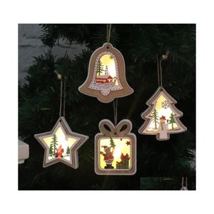 Decorazioni natalizie Decorazioni natalizie Ciondoli luminosi in legno Luminoso Albero di Natale Goccia Ornamento Illuminazione domestica per la parte Dh2K6