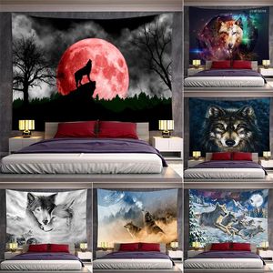 Tapestries Animal Tapestry Large Moon Wolf Wall Hanging Tropical Plant Tiger Cloth Carpet Home Decor