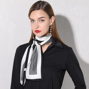 Scarves Korean Style Thin Long Satin Silk Scarf Women s Fashion Clean Print Neckerchief Elegance Women Neck Scarfs