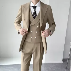 メンズスーツ紳士ドレスメンスリムフィットグルームフォーマルウェアセット男性ビジネス高品質のジャケットパンツベスト3