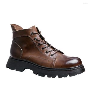 Boots Genuine Leather Mens Ankle Casual Cowboy Autumn Winter Fashion Army Shoes British Retro Cowhide