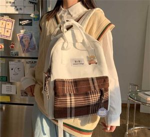 Female Canvas Backpacks for School Teenagers Girls Small Fresh Plaid Bag Kawaii Bookbag Korean College Mochilas 2110262303235