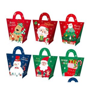 Juldekorationer Juldekorationer 10st Merry Paper Treat Bags Elk Snowman Santa Claus Pattern Candy Box Cookie Boxes Gift Dhynu