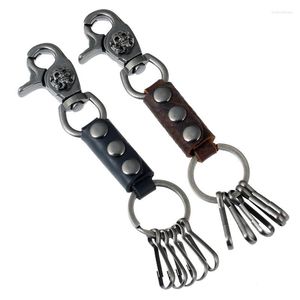 Keychains Steampunk Fashion Men midja hängande nyckelring metallskalle hållare ring äkta läderhängen bilnycklar kedja gotiska punk smycken
