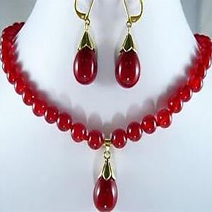 Vacker charmig 8mm Red Jewerly Necklace Earring Aald1030 Set