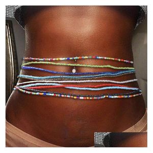 Belly Chains Boho Style Beads Waist Chain Elastic Colorf Beaded Bikini Belly Chains Summer Beach Body Jewelry For Women Girls Wholes Dhgk7
