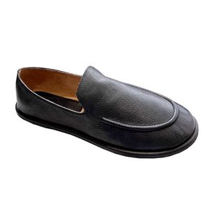 The Row High shoes the Designer shoes Dress edition Lefu Leather simple loafer Doudou slip on flat sole casual shoes 2024