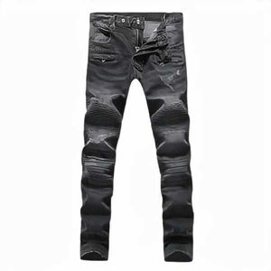 Mens Designer Jeans Ejressed Ripped Biker Slim Fit Motorcykelcyklister Denim For Men's Fashion Mans Black Pants Pour Hommes YF04