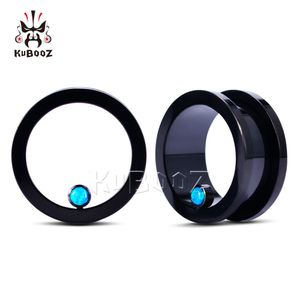 KUBOOZ Wholesale Stainless Steel Blue Opal Ear Tunnels Plugs Expanders Jewelry Piercing Earring Gauges Body Stretchers 8mm to 25mm 36PCS