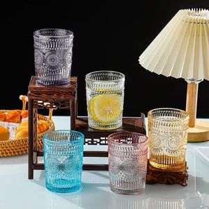 300ml Vintage Drinking Glasses Romantic Water Glasses Embossed Romantic Glass Tumbler for Juice Beverages Beer Cocktail