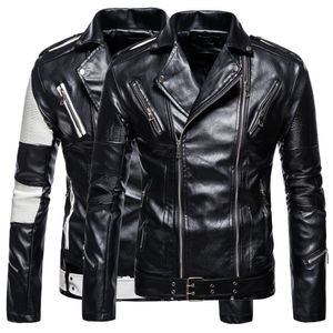 Herren PU Lederjacke Herren Motorrad Winter Revers Punk Mäntel Herbst Faux Moto Biker Racing Colorblock Oberbekleidung