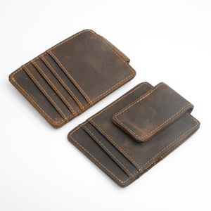 Crazy Horse Leather Money Clip Magnetic Men Wallet s Vintage Design Slim Card Wallet4203196