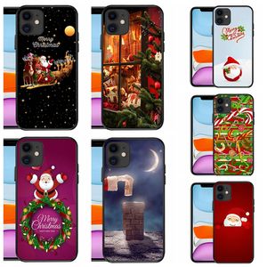 حالات شجرة عيد الميلاد لـ iPhone 15 14 بالإضافة إلى Pro Max 13 12 11 XS Max XR X 8 7 6 iPhone15 XMAS Santa Claus 1.5mm TPU Merry Gift Hat Snowman Cover Cover Black Phone لطيف جميل