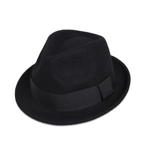 Современная Stingy Brim Fedora Classic Black Wool Casual Fedora Шляпа шерсть войнала британская девушка Trilby Top Hat