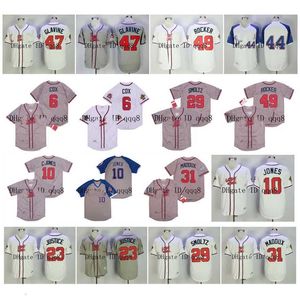 College Baseball nosi 1995 koszulkę vintage Bobby Cox Chipper Jones Atlanta David Justice John Smoltz Tom Glavine Maddux Hank Aaron Teheran White Grey MN Baseball