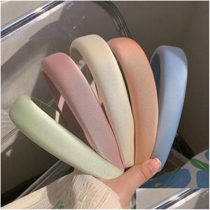 Andra modetillbehörstillbehör förtjockade svampen Hög SKL Top Hair Hoop Korean Girl Makaron Satin Color Head Spring Ne Dhgarden Dhu7M