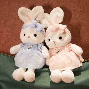 Söta långa öron kanin med knapp båge plysch docka baby mjuka plysch leksaker barn sömnig fylld plysch baby leksak för spädbarn gåva j220729