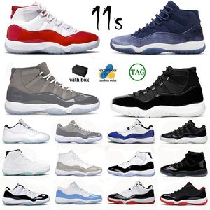 With Box Basketball Shoes Men Women 11s Cherry Midnight Navy Concrod 45 Metallic Sliver 25th Anniversary 72-10 Low Bred Pure Violet Mens Trainers Sport Sneakers