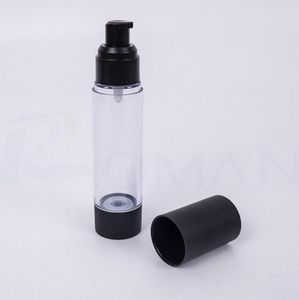 Bottiglie di stoccaggio 50ml Classic Black Vacuum Airless Pump Bottle Cosmetic Essence Oil Lotion Packaging Ricaricabile Lin3448