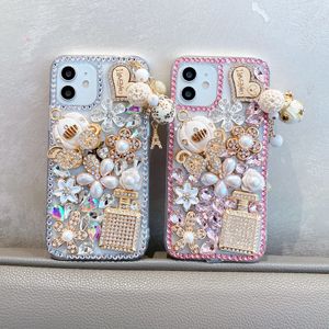 Luxury Bling 3D Rhinestone Case na iPhone 15 14 Pro Max 13 12 11 XR XS X 8 7 6 Plus Soft TPU Shinny Diamond Flower Love Heart Crystal Phone Pokrywa Modna Skóra Skóra