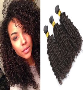 Brasileño Afro Kinky Curly Human Braiding Hair 9a 3pcs Lote No Weft Bulk Hair para Afroamericano sin procesar Negro Negro Cabello 9109630